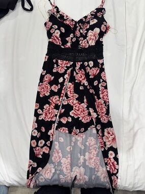 No Boundaries Gray Dress with Pink Floral Print